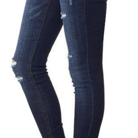 Distressed Denim Dark Blue High Waist Skinny Jeans Size: 11-13 - Picture 5 of 8